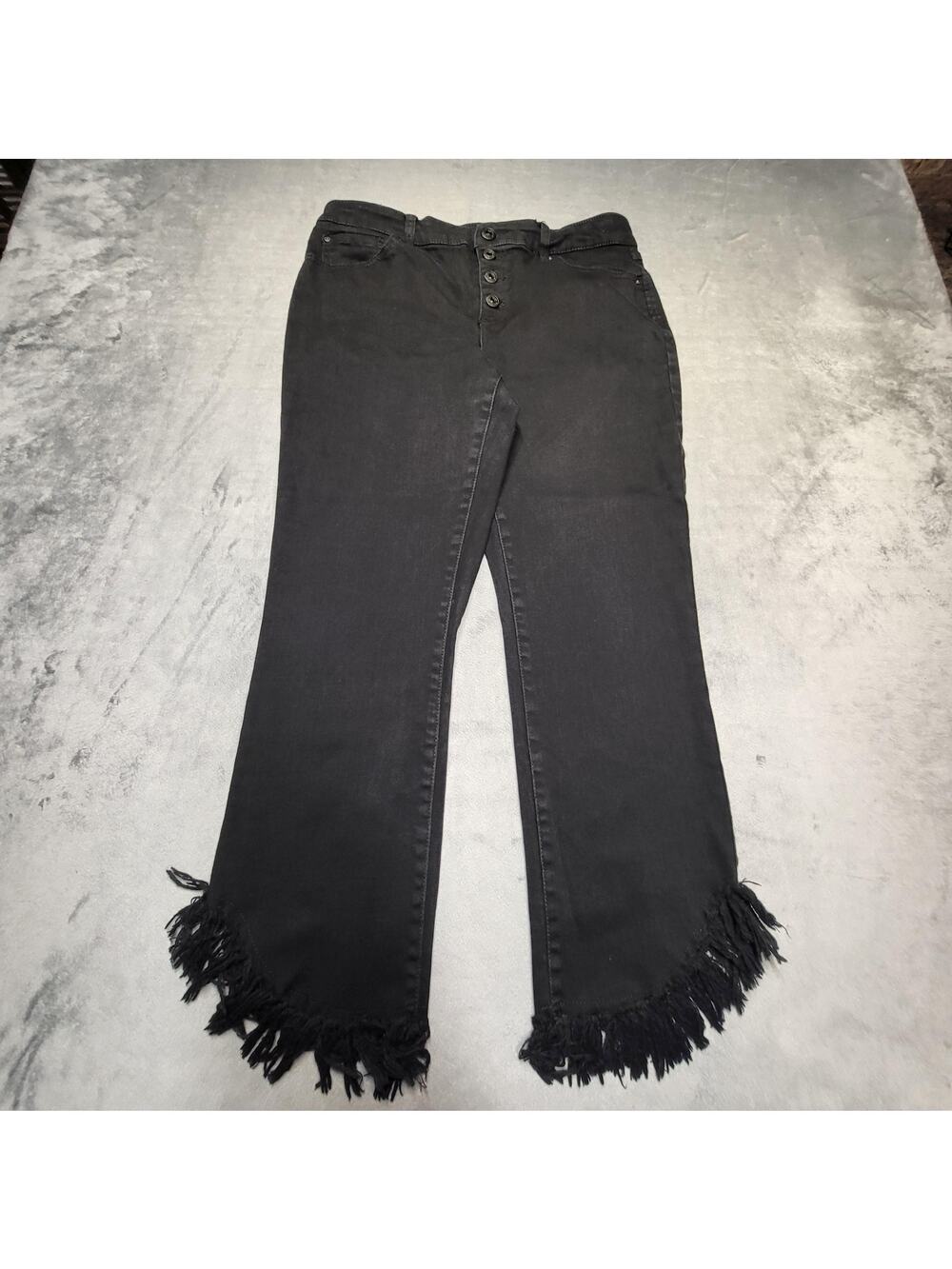 Inc Jeans Womens 10 Black Straight Fringe Hem Stretch Pockets Dark Wash
